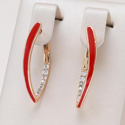 Long Geometric Elegant Red Enamel Dangle Earrings for Women Fashion Jewelry Accessories