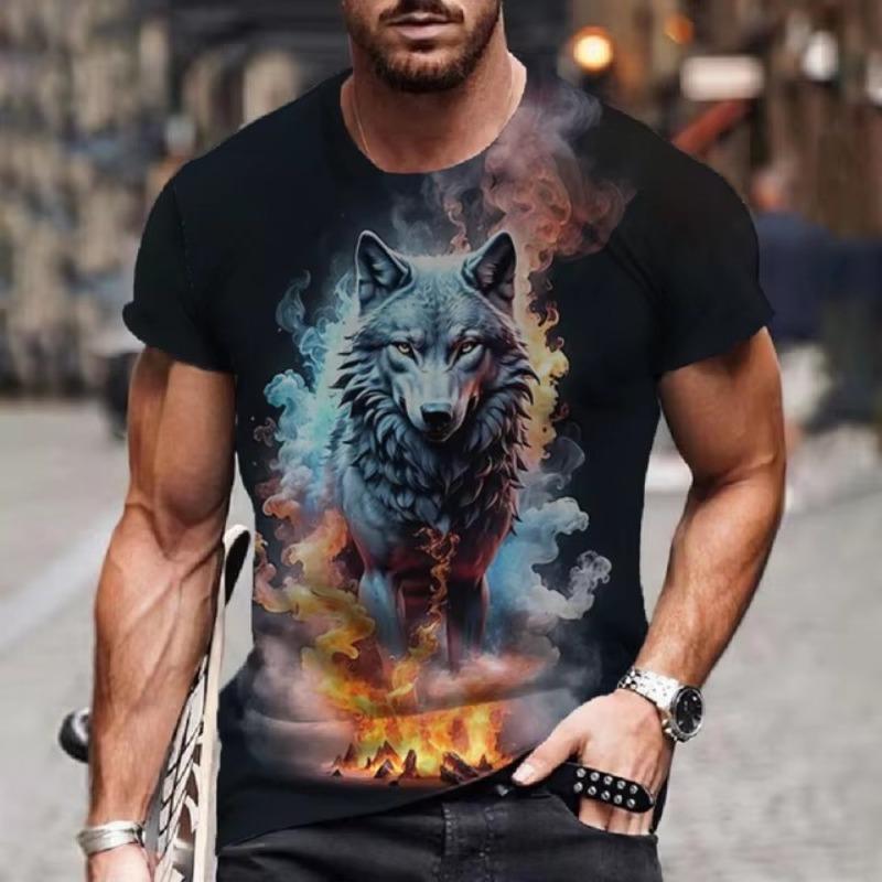 Summer New Men's T-shirt Fashionable Comfortable 3D Animal Printed Loose Versatile Round Neck Large Size Short Sleeve T-shirt