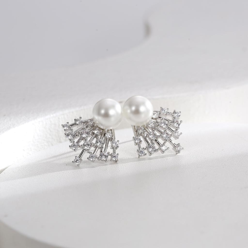 Simple Zircon Pearl Stud Earrings, Personalized Fringed High-end Earrings Design Earrings
