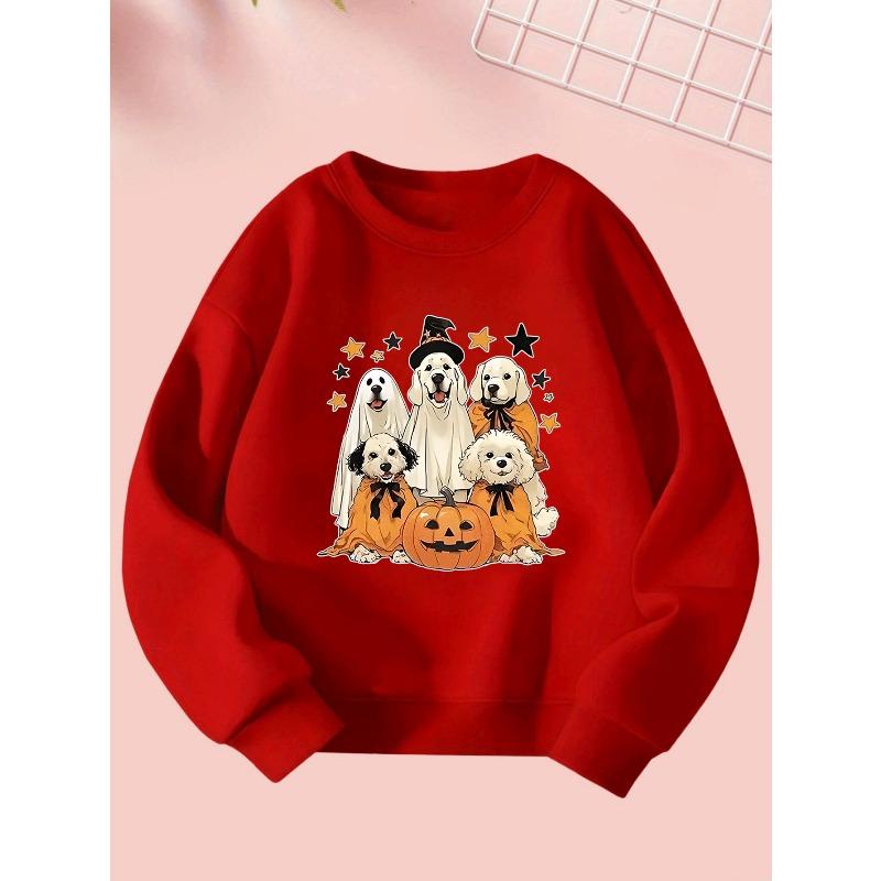 Cute Halloween Girl Creative Trick-Or-Treat Print Sweatshirt - Comfortable Long-Sleeve Round Neck for Autumn And Winter