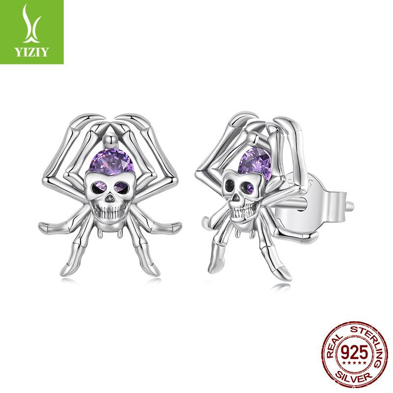 Halloween Skull Spider Stud Earrings Men And Women Funny Dark Wind S925 Sterling Silver Stud Earrings