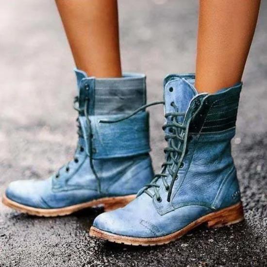 Übergröße 36-43 Schuhe für Damen Herbst Stiefeletten Stickerei Schnürung PU-Leder Damenschuhe Damenschuhe Botas De Mujer