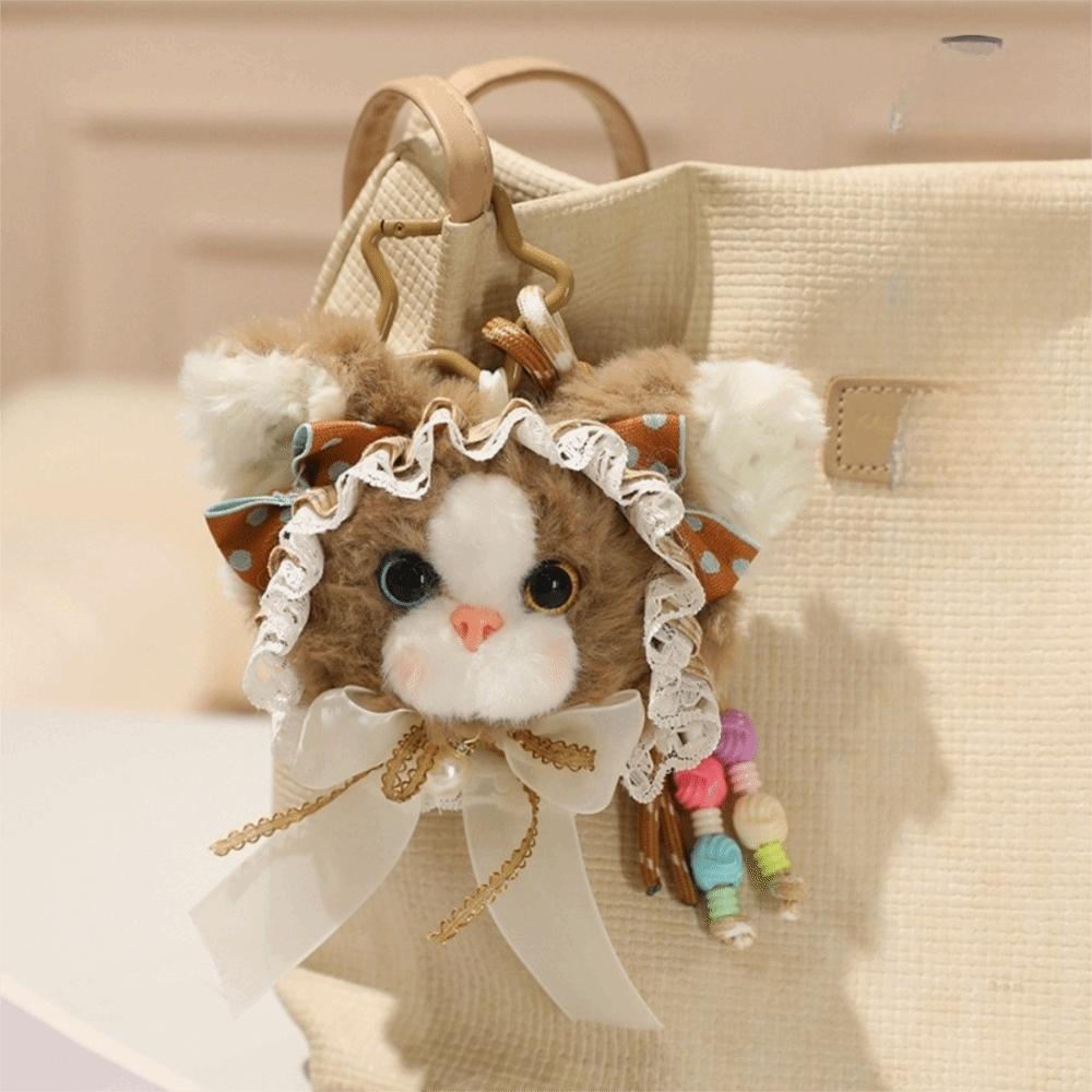 Vintage Cat Keychain Soft Plush Bag Charm Fashion Plush Doll  Girl Gift