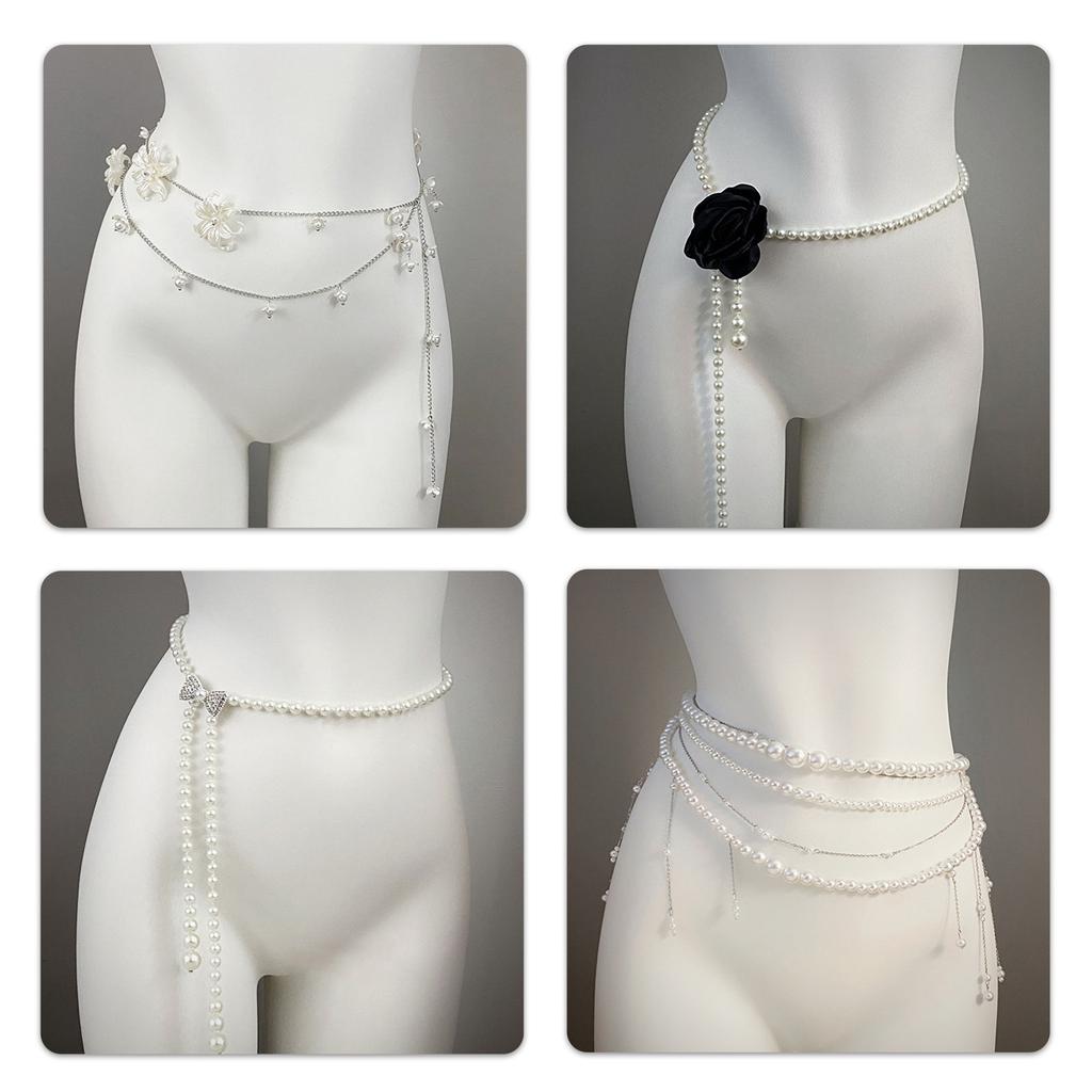 Heavy Duty Waist Belt Stylish for Stage Dance Music Festival Jeans Dress Belt Body Jewelry Chain Pearls Belly Dance