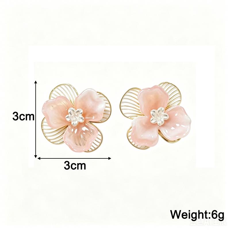 Pink Flower Stud Earrings for Women Hollow Petals Lovely Cute Floral Earrings Bohemian Female Small Earrings Jewelry