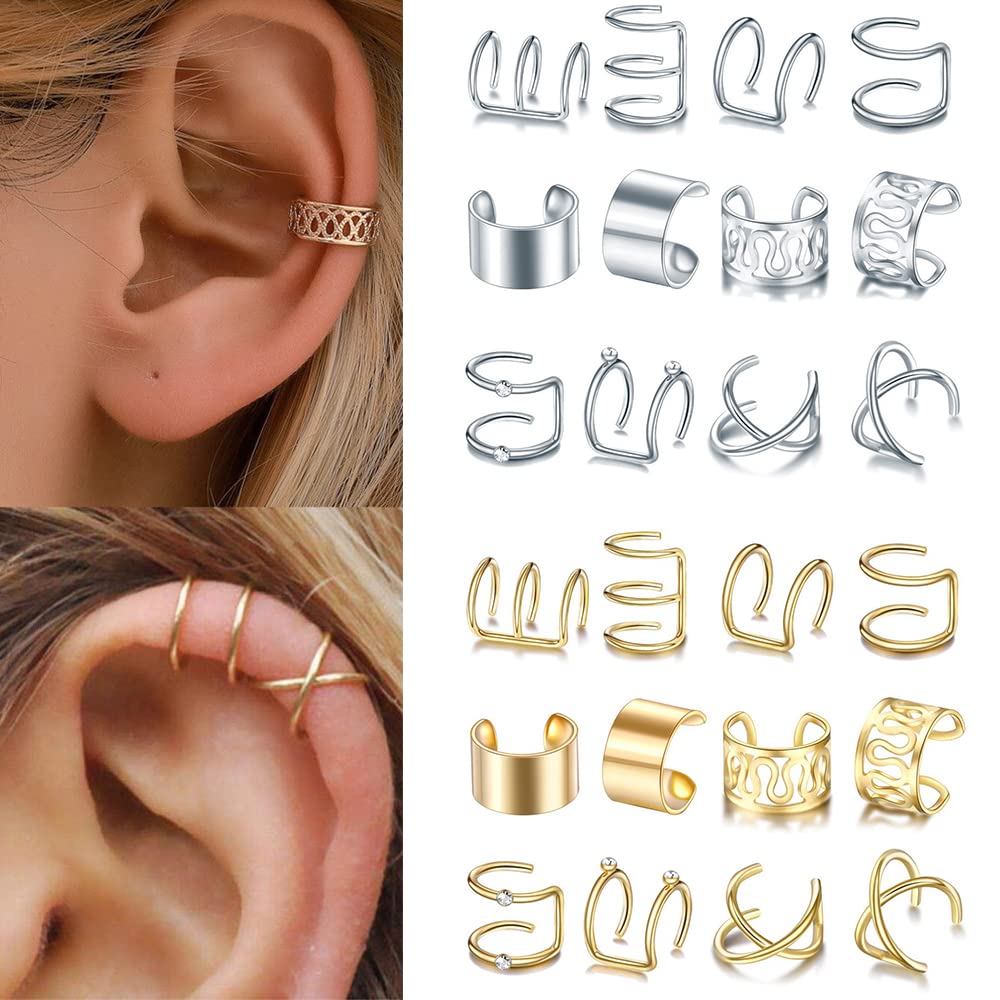 24 Pcs Gold Silver Hair Braids Dreadlock Non-Piercing Ear Clip Beard Beads Cuffs Clip Hair Accessories Styling Fashion Jewelry Gift Toos for Women