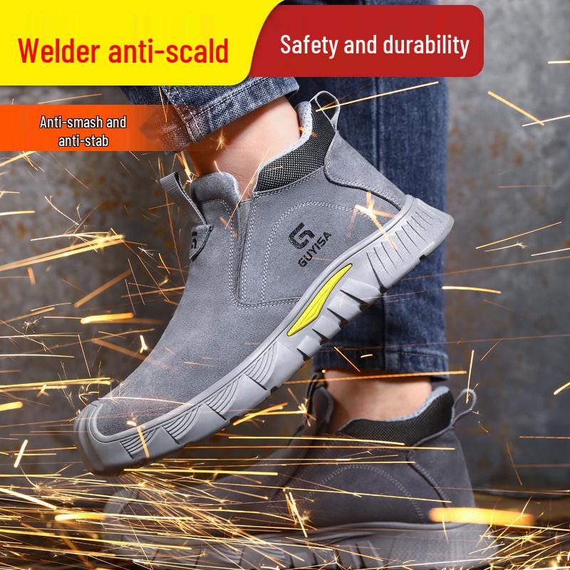 Men's Steel Toe Slip-On Suede Safety Shoes - Anti-Smash, Anti-Puncture, Ideal for Summer Welders