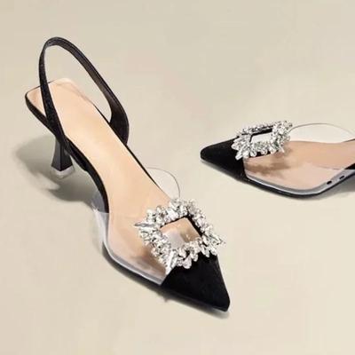 Neuer Stil Mode Sexy Bankett Bequem Kristall Transparent Einfarbig Spitzzehe Luxus Damen High Heels Zapatos Mujer
