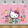Hello Kitty Happy Birthday Backdrop Cute Pink Cartoon Theme Kids Girls Baby Shower Party Photo Background Banner Decor Supplies