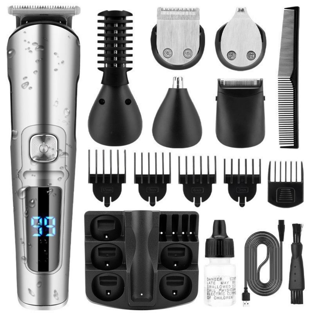 Men's 5-in-1 Professional Electric Hair Trimmer LCD Hair Clipper Shaver Rechargeable Body and Nose Hair Trimmer Set