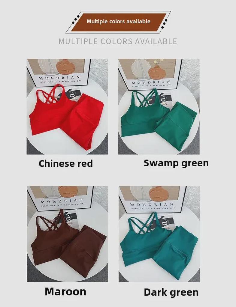 European & American Women's Cross-Back Yoga Set: High-Waist, Nude Hip-Lifting Fitness Pants