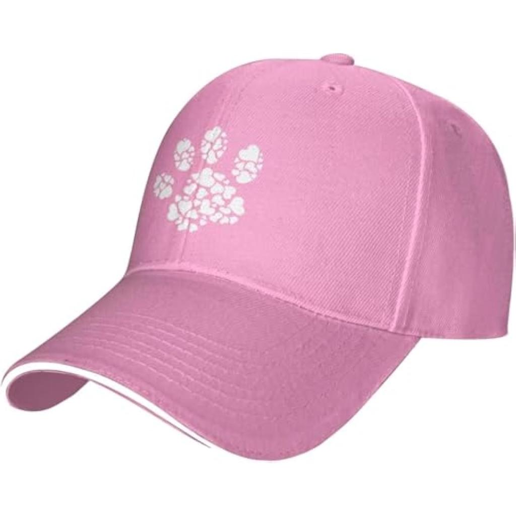 Heart Paw Print Baseball Cap Polyester Adjustable Dog Lover Casual Baseball Hat for Adult