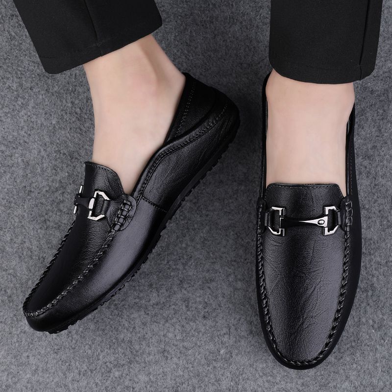 Flat Black Moccasin Square Toe Men's Leather Shoes Dress Business Formal Male Casual Shoe Loafers Soft Elegant Designer New In