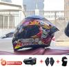 Full Face Motorcycle Helmet With Rear Wing Bluetooth Headset Men All Season Electric Bike Motorbike Riding Safety Gear