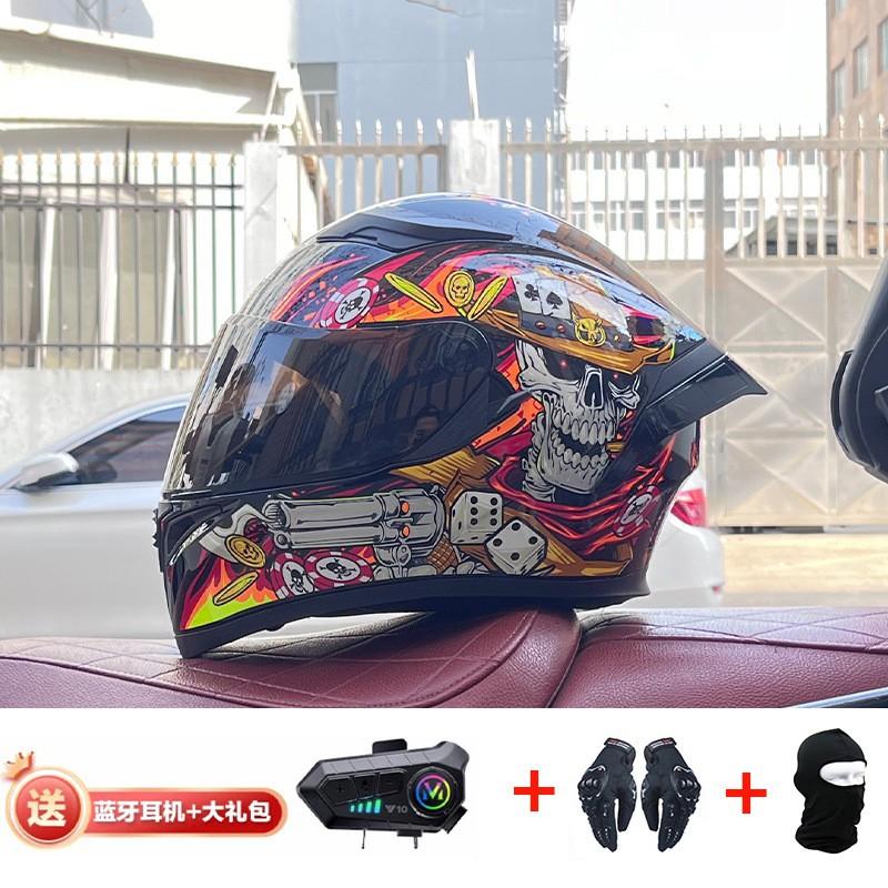 Full Face Motorcycle Helmet With Rear Wing Bluetooth Headset Men All Season Electric Bike Motorbike Riding Safety Gear
