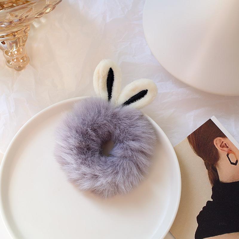 Plush Rabbit Ears Headband Female High Elastic Rubber Band Sweet Girl Cute Hair Ring Rope Headdress