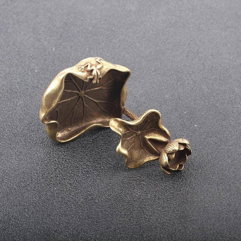 Rückfluss-Räuchergefäß aus antikem Messing mit Lotusblatt-Motiv, Dekorationen, massives reines Kupfer, Frosch, Lotusteich, Räuchergefäßhalter, Ornamente, Tee-Haustiere