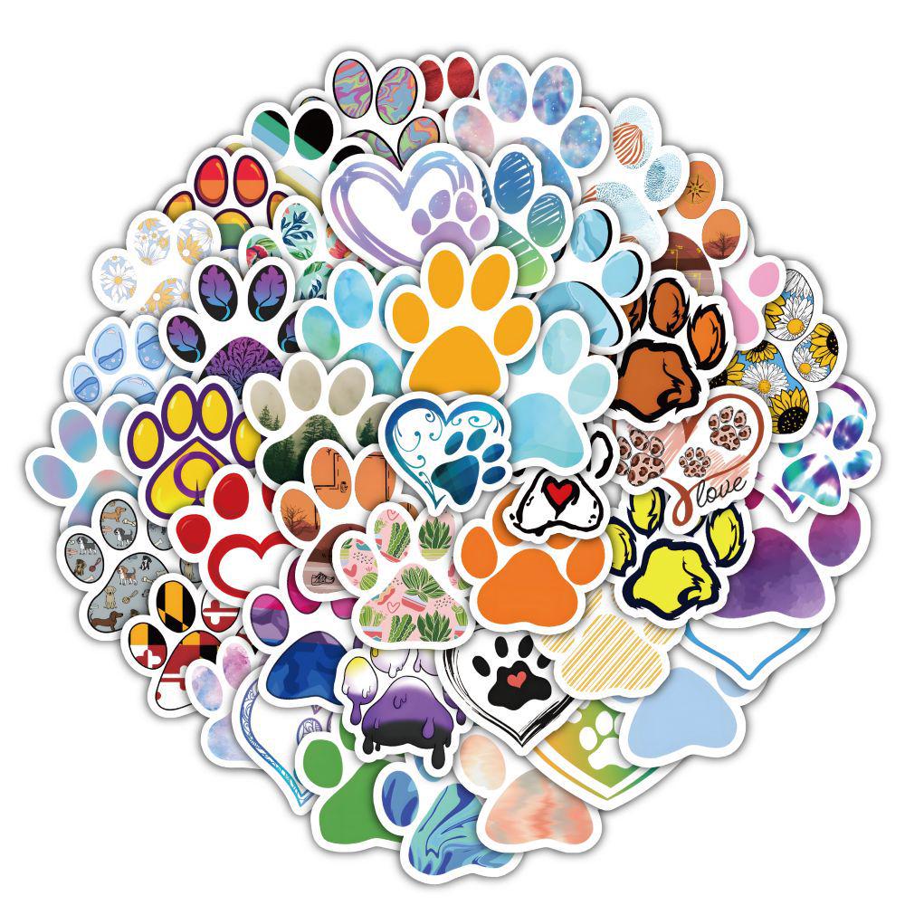 60 Cartoon Dog Paw Graffiti Stickers for Kids' Notebooks – Waterproof and Decorative