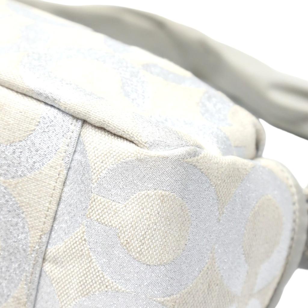 Coach Parker Op Art Lame Shoulder Bag Leather Silverx Gray Women 13507 Used