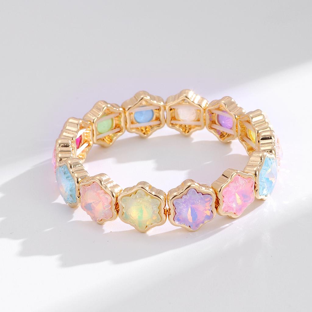 Trendy New Arrival Alloy Stretchable Colorful Glass Bracelet Elastic Cuff Geometric Bracelet Jewelry Gift for Women