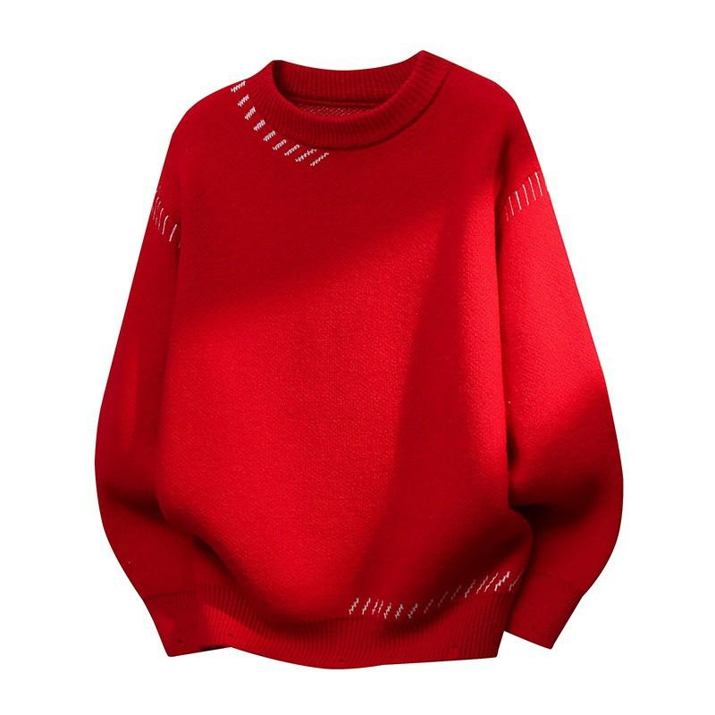 Unisex Knit Sweater Round Neck Long Sleeve Thick Casual Pullover Youth Loose Fit Rabbit Hair Blend