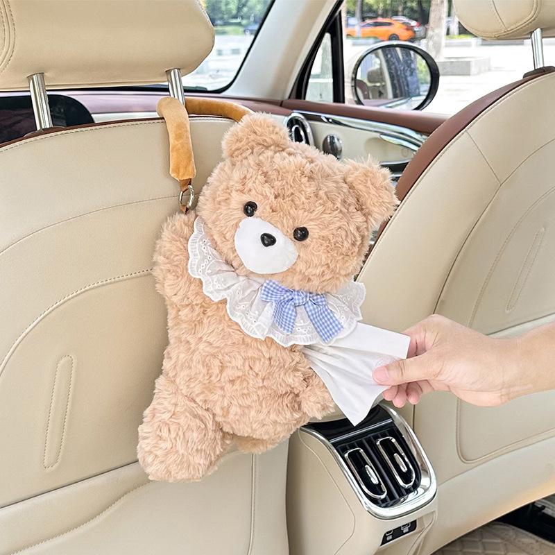 Car Universal Tissue Box Pet Cute Creative Hanging Tissue Holder Plush Vehicle Tissue Case Paper Box