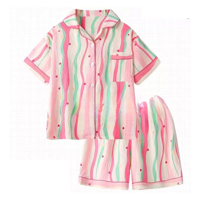 Women's Summer Cotton Pajama Set - Sweet Cardigan, Short Sleeve Top, and Shorts for Home Wear