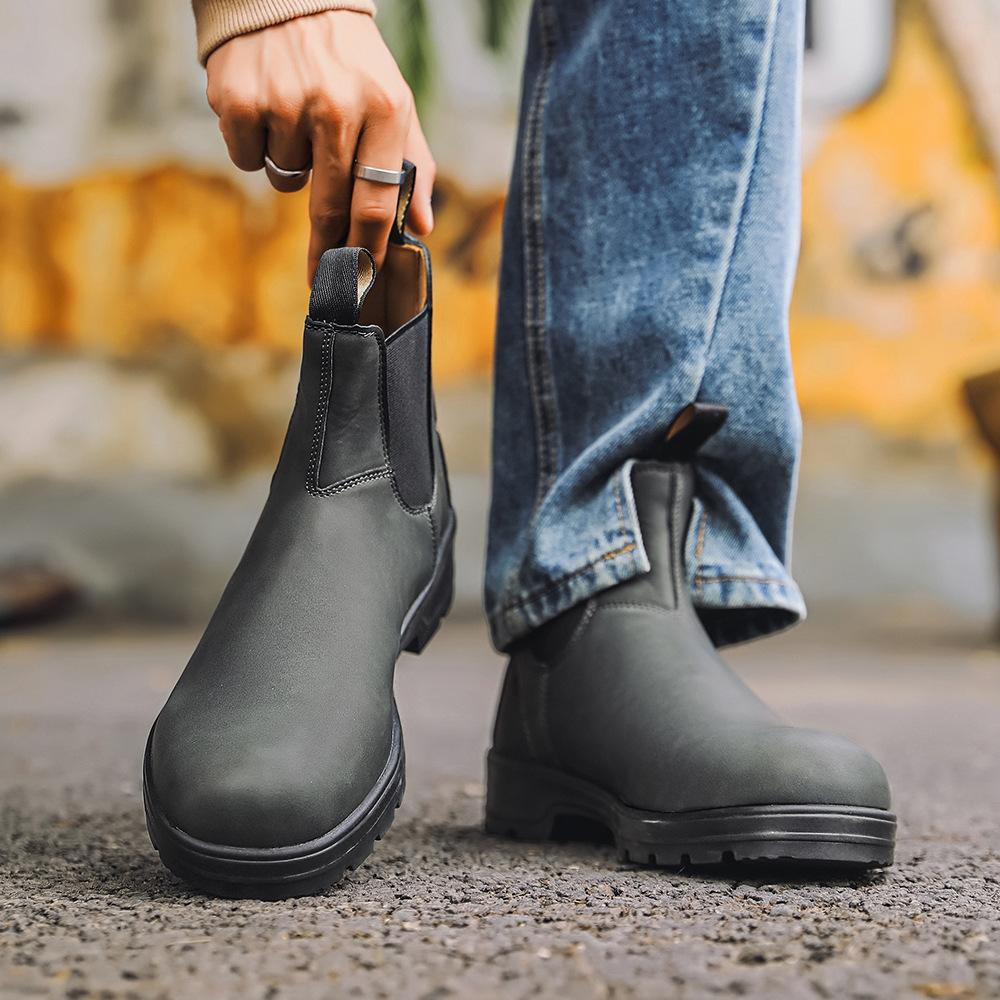 Herrestøvler Britisk Stil Herre Arbeidsstøvler Retro Slip-on Oxford Støvel Platformsko
