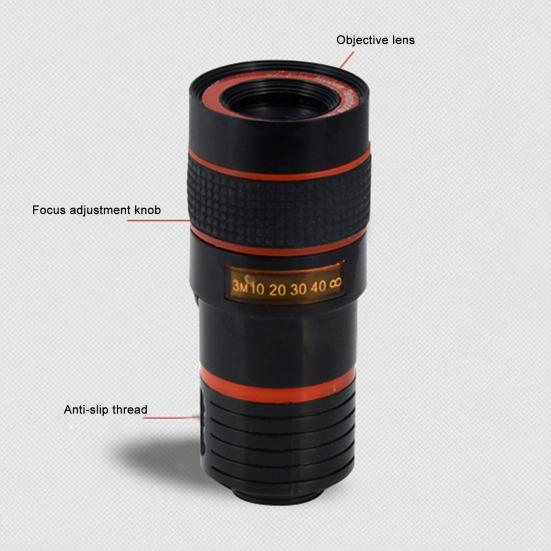 8X Objektiv fotoaparátu telefonu s klipem Lehký Snímání fotografií a videa Mobilní telefon Externí fotoaparát Nástavec objektivu s dlouhým ohniskem Příslušenství k telefonu