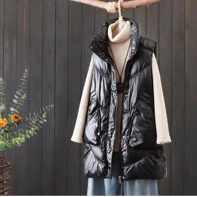 Glossy Down Cotton Vest Women's Outer Wear Winter Waistcoat Thickened Warm Vest Jacket
