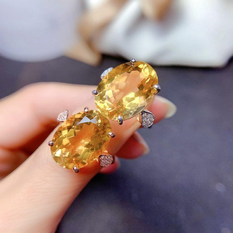 Drainage Welfare Products Bright Yellow Diamond Imitation Natural Citrine Ring Large Granular Opening Color Treasure Women'S Ring