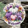 2D Flat, 1pc Thanksgiving & Halloween Welcome Decor Sign, Rustic Style Fall Decor with Pumpkin Wreath, Purple Pink Orange Floral Pattern, Round