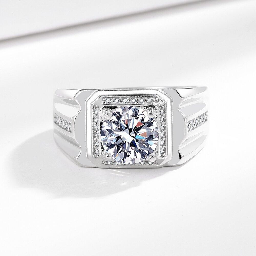 925 Sterling Silver Fashion Classic Two Carat Zircon Men's Ring Birthday Party Anniversary Gift