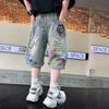 Kids Boys Graffiti Drawing Denim Shorts Elegant Children Casual Ripped Short Jeans Capris Pants