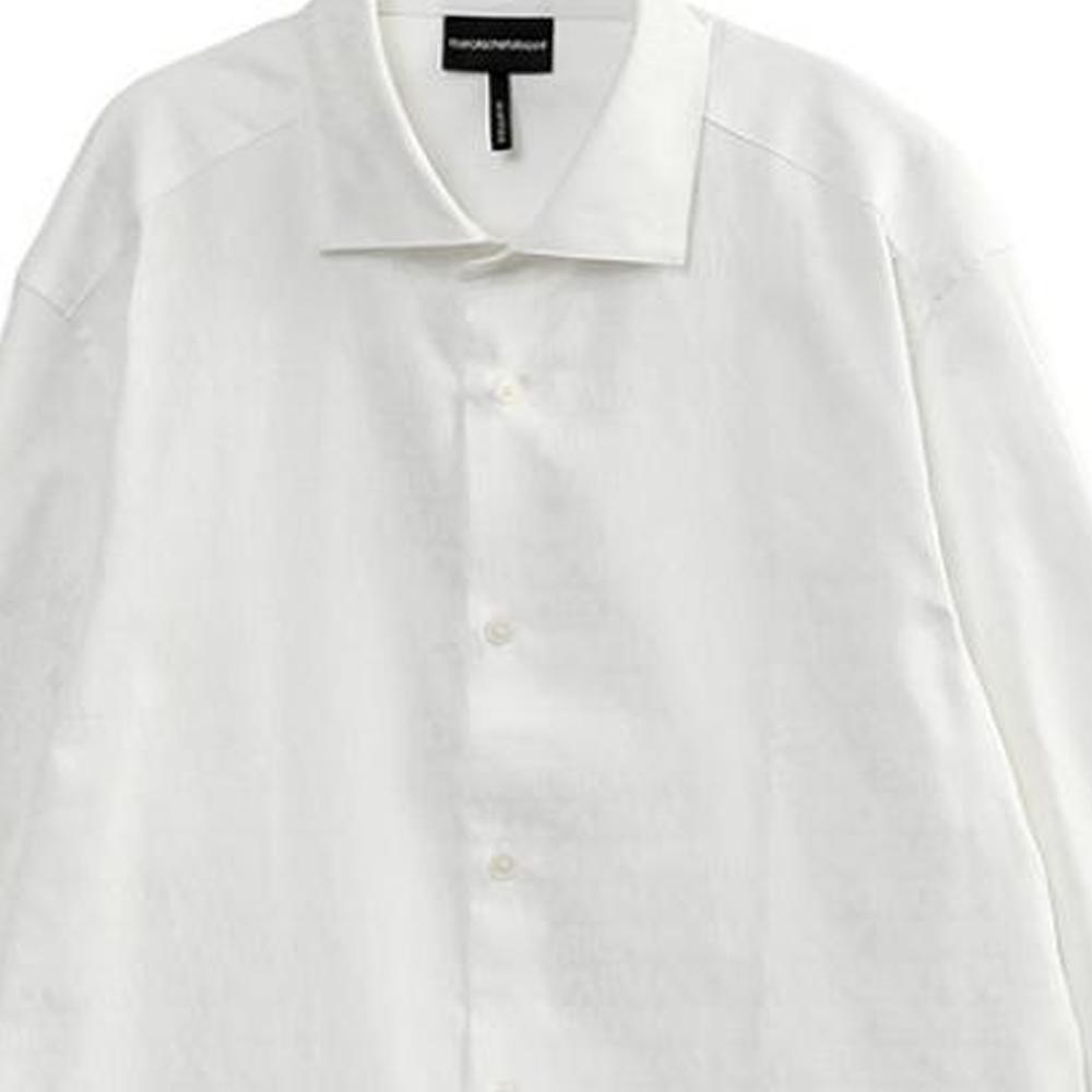 Emporio Armani Solid Color Point Collar Button Long Sleeve Shirt Men Shirts White 3D1C86-1NIUZ-F146