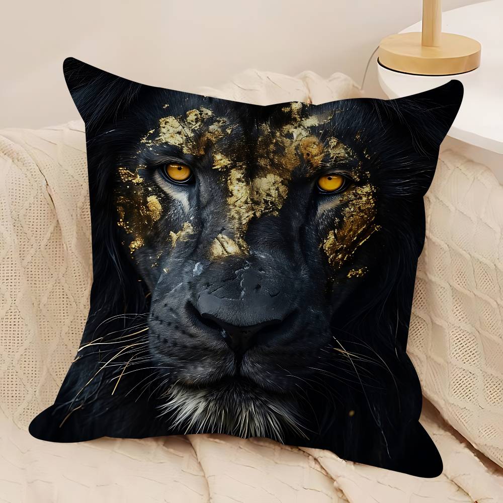 Black Gold Eagle Lion Pillow Case Removable Washable Cushion Cover – All-Season Soft Linen