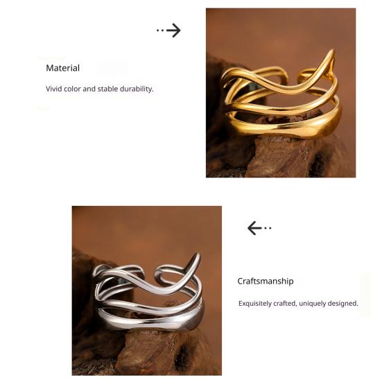 Women Ring Three Layer Irregular Lines Shape Adjustable Opening Design Finger Ring Stainless Steel Finger Band Versatile Jewelry Gift