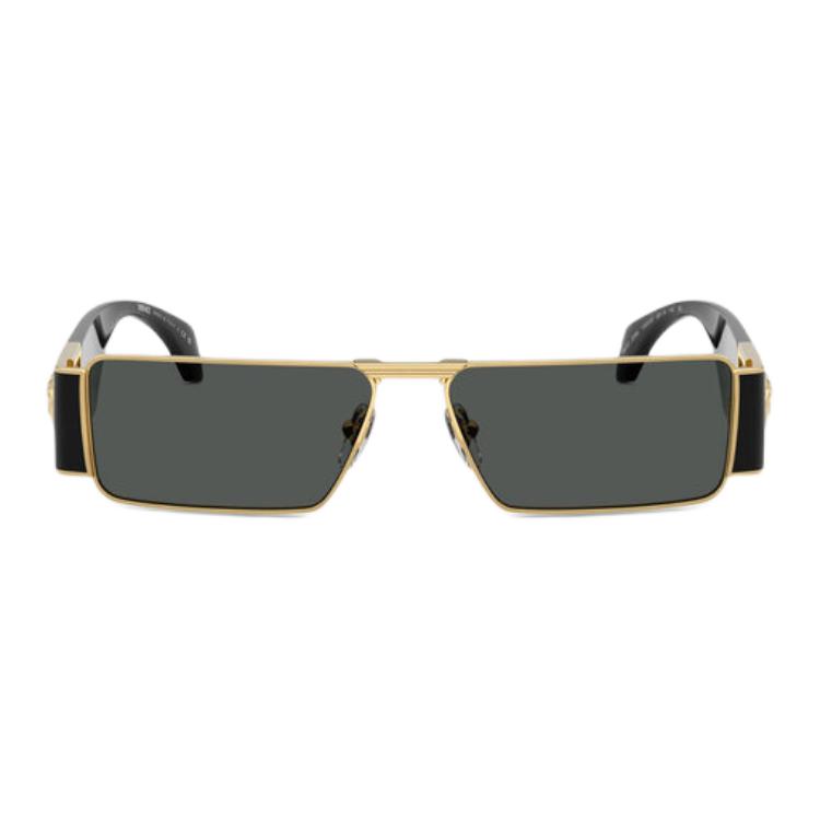 Versace Metal Rectangular Sunglasses Men Sunglasses Black Gold O2286-O10028757_ONUL