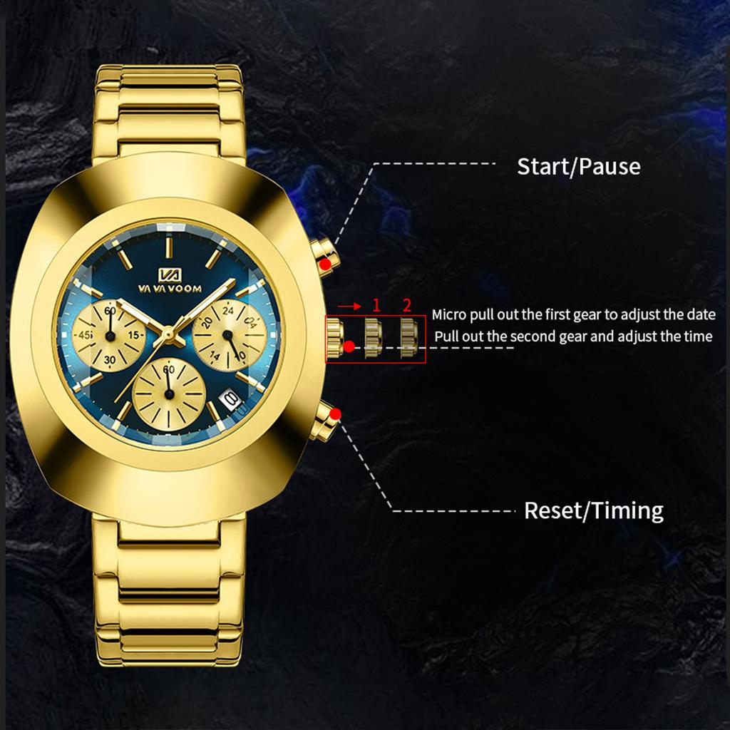 VA VA VOOM Classic Men Quartz Watches Stainless Steel Waterproof Analog Watch with Date Fashion Wristwatch Luxury Business Men's Dress Watch