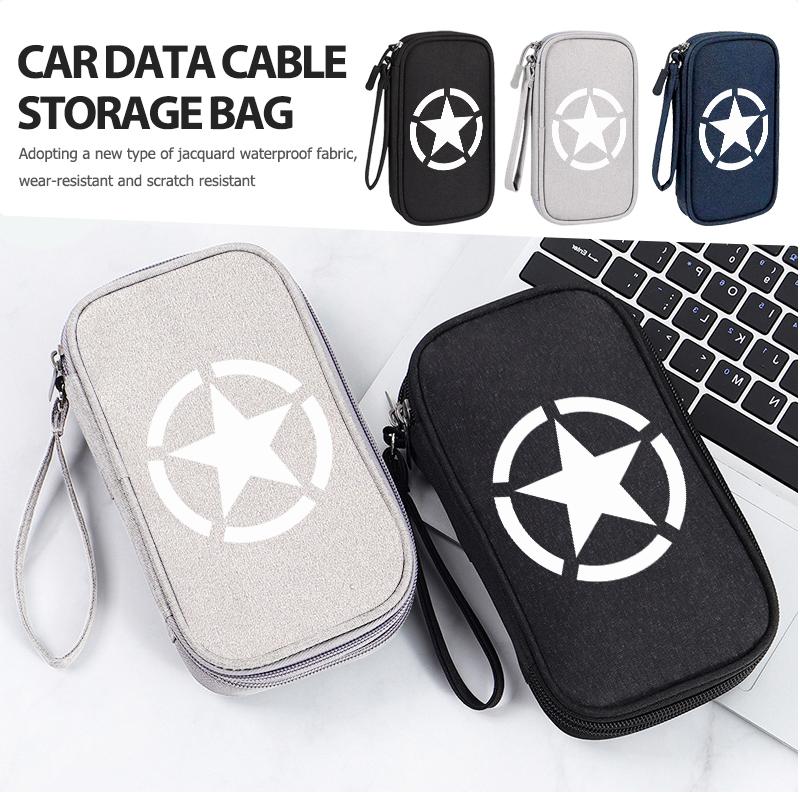 Car Logo Data Cable Storage Bag Waterproof Travel Organizer Bag For Jeep JK JL JKU TJ YJ CJ Wrangler Rubicon Grand Cherokee Tr1