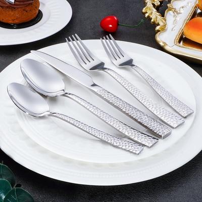 2026 Stainless Steel Hammered Cutlery Set: Dishwasher Safe, 24-Piece Set with Steak Knife, Fork, Spoon