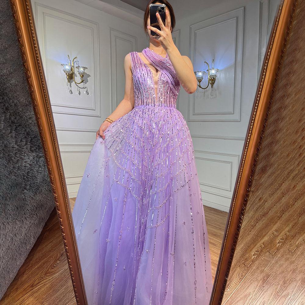 Light purple neck dress skirt high texture Muse temperament host vocal solo performance suit LA11118