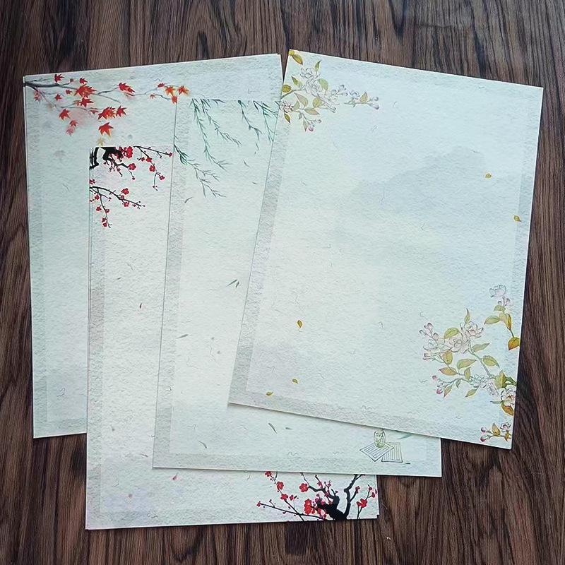 A5/A4 Elegant Zen Floral Double-Sided Full-Color Letter Paper, Hand-Painted Retro Style