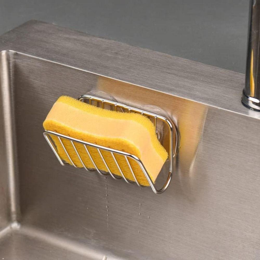Wall-Mounted Sponge Holder Suction Cup Drain Storage Shelf Sink Shelving  Countertop Storage