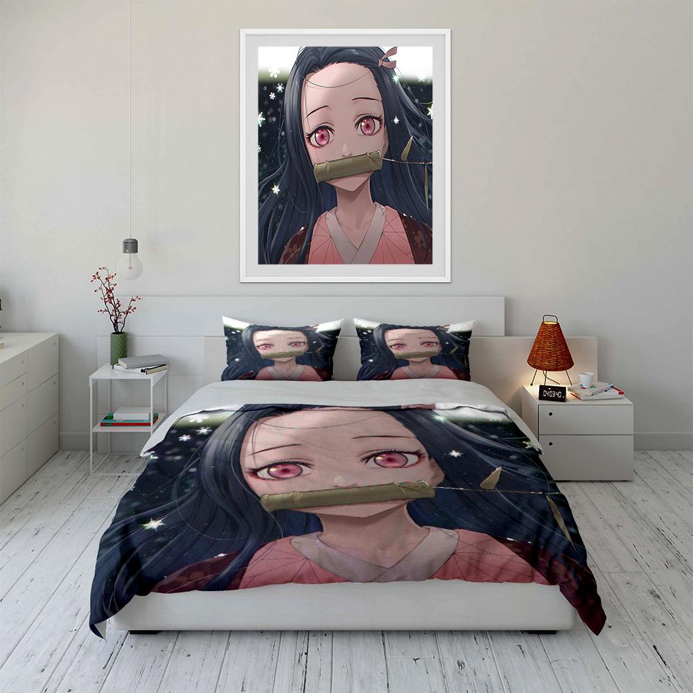 Anime Girl Bedding Set with Stars Theme Bedding Set (1 Duvet Cover, 2 Pillowcases, Duvet Not Included)