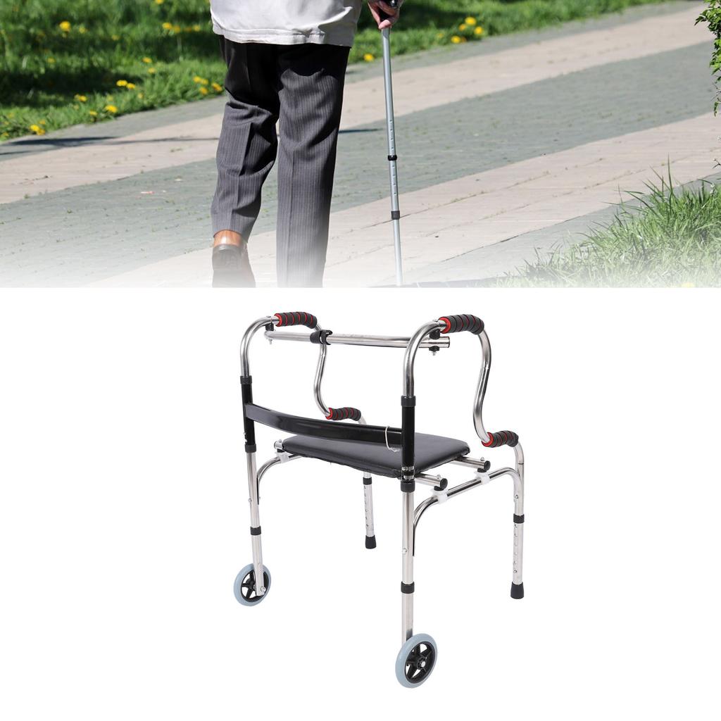 Stand Assist Folding Walker Stainless Steel Walking Aid Height Adjustable Front Wheeled Walker for The Elderly