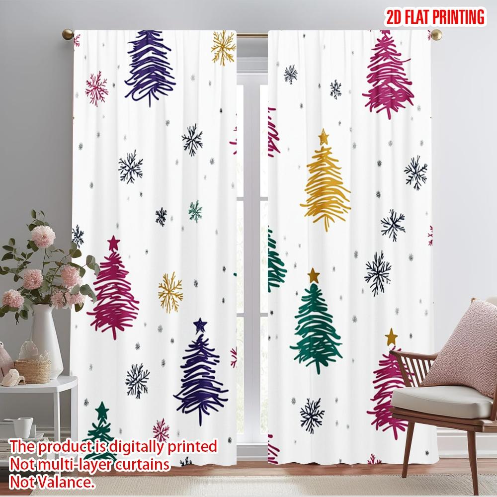 

2 шт., 2D печать на плоскости Современные шторы Рождественская елка Снежинка (2) Тканый полиэстер (без удилища) Праздничный для спальни, 52.50×116.00 CM 2pcs