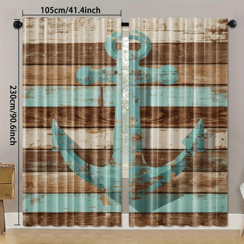 2pcs   Rustic Anchor Nautical Wooden Printed Curtains   Rod PocketCurtains   All-Season   Holiday Decorations   Room Decoration   Trea