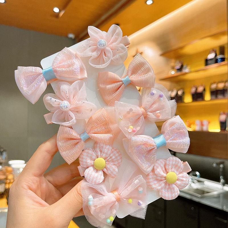10 шт./комплект Заколки для волос Принцесса Фея с бантом Милые цветочные заколки для волос для девочки Головные уборы Детские аксессуары для волос Розовые заколки для девочки оранжевый