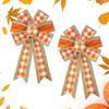 Orange Stripe & Brown Buffalo Check Jute Fabric Bow: Perfect for Indoor Wreath Decor